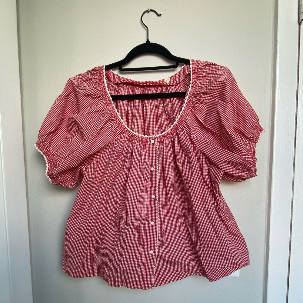 dôen tennessee top size small in red gingham (cerise paris gingham)